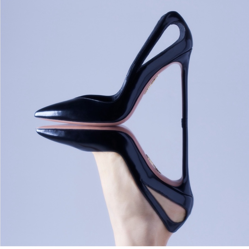 NWT Aquazurra 105 Shiva black leather pump 37.5 🍍